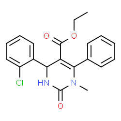 ChemSpider 2D Image | Ethyl 4-(2-chlorophenyl)-1-methyl-2-oxo-6-phenyl-1,2,3,4-tetrahydro-5-pyrimidinecarboxylate | C20H19ClN2O3