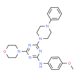 ChemSpider 2D Image | N-(4-Methoxyphenyl)-4-(4-morpholinyl)-6-(4-phenyl-1-piperazinyl)-1,3,5-triazin-2-amine | C24H29N7O2