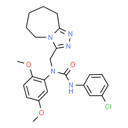 ChemSpider 2D Image | 3-(3-Chlorophenyl)-1-(2,5-dimethoxyphenyl)-1-(6,7,8,9-tetrahydro-5H-[1,2,4]triazolo[4,3-a]azepin-3-ylmethyl)urea | C23H26ClN5O3