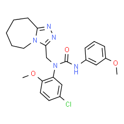 ChemSpider 2D Image | 1-(5-Chloro-2-methoxyphenyl)-3-(3-methoxyphenyl)-1-(6,7,8,9-tetrahydro-5H-[1,2,4]triazolo[4,3-a]azepin-3-ylmethyl)urea | C23H26ClN5O3