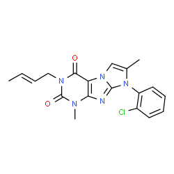 ChemSpider 2D Image | 3-[(2E)-2-Buten-1-yl]-8-(2-chlorophenyl)-1,7-dimethyl-1H-imidazo[2,1-f]purine-2,4(3H,8H)-dione | C19H18ClN5O2