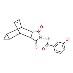 ChemSpider 2D Image | 3-Bromo-N-(3,5-dioxo-4-azatetracyclo[5.3.2.0~2,6~.0~8,10~]dodec-11-en-4-yl)benzamide | C18H15BrN2O3