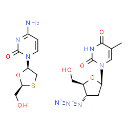ChemSpider 2D Image | 3'-Azido-3'-deoxythymidine - 4-amino-1-[(2S,5R)-2-(hydroxymethyl)-1,3-oxathiolan-5-yl]-2(1H)-pyrimidinone (1:1) | C18H24N8O7S