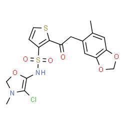 ChemSpider 2D Image | N-(4-Chloro-3-methyl-2,3-dihydro-1,3-oxazol-5-yl)-2-[(6-methyl-1,3-benzodioxol-5-yl)acetyl]-3-thiophenesulfonamide | C18H17ClN2O6S2