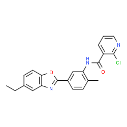 ChemSpider 2D Image | 2-Chloro-N-[5-(5-ethyl-1,3-benzoxazol-2-yl)-2-methylphenyl]nicotinamide | C22H18ClN3O2