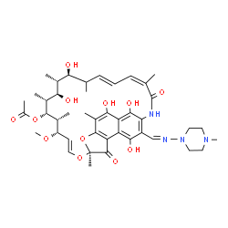 ChemSpider 2D Image | (7S,9E,11S,12R,13R,14R,15R,16R,17S,19E,21Z)-2,15,17,27,29-Pentahydroxy-11-methoxy-3,7,12,14,16,18,22-heptamethyl-26-{[(4-methyl-1-piperazinyl)imino]methyl}-6,23-dioxo-8,30-dioxa-24-azatetracyclo[23.3.
1.1~4,7~.0~5,28~]triaconta-1(29),2,4,9,19,21,25,27-octaen-13-yl acetate | C43H58N4O12