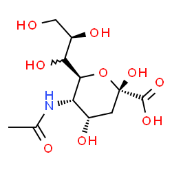 ChemSpider 2D Image | (6S)-5-Acetamido-3,5-dideoxy-6-[(2R)-1,2,3-trihydroxypropyl]-beta-D-erythro-hex-2-ulopyranosonic acid | C11H19NO9