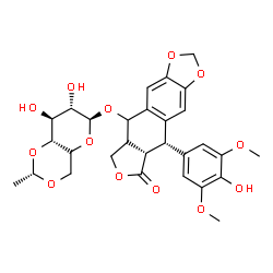 ChemSpider 2D Image | (8aS,9S)-9-(4-Hydroxy-3,5-dimethoxyphenyl)-8-oxo-5,5a,6,8,8a,9-hexahydrofuro[3',4':6,7]naphtho[2,3-d][1,3]dioxol-5-yl (5xi)-4,6-O-[(1S)-ethylidene]-beta-L-xylo-hexopyranoside | C29H32O13