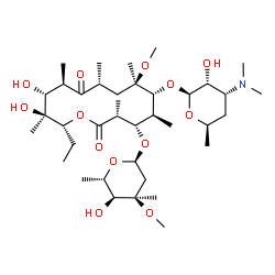 ChemSpider 2D Image | (3R,4S,5S,6R,7R,9R,11R,12R,13S,14R)-6-{[(2S,3R,4R,6R)-4-(Dimethylamino)-3-hydroxy-6-methyltetrahydro-2H-pyran-2-yl]oxy}-14-ethyl-12,13-dihydroxy-4-{[(2R,4R,5S,6S)-5-hydroxy-4-methoxy-4,6-dimethyltetra
hydro-2H-pyran-2-yl]oxy}-7-methoxy-3,5,7,9,11,13-hexamethyloxacyclotetradecane-2,10-dione | C38H69NO13