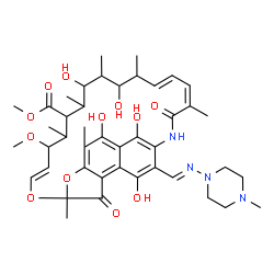 ChemSpider 2D Image | methyl (12Z,14E,24E)-5,6,9,17,19-pentahydroxy-23-methoxy-2,4,12,16,18,20,22-heptamethyl-8-{(E)-[(4-methylpiperazin-1-yl)imino]methyl}-1,11-dioxo-1,2-dihydro-2,7-(epoxypentadeca[1,11,13]trienoimino)naphtho[2,1-b]furan-21-carboxylate | C43H58N4O12