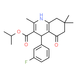 ChemSpider 2D Image | Isopropyl 4-(3-fluorophenyl)-2,7,7-trimethyl-5-oxo-1,4,5,6,7,8-hexahydro-3-quinolinecarboxylate | C22H26FNO3