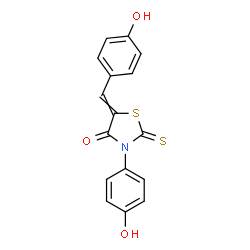 ChemSpider 2D Image | 5-(4-Hydroxybenzylidene)-3-(4-hydroxyphenyl)-2-thioxo-1,3-thiazolidin-4-one | C16H11NO3S2