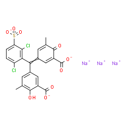 ChemSpider 2D Image | Trisodium 5-[(3-carboxylato-5-methyl-4-oxo-2,5-cyclohexadien-1-ylidene)(2,6-dichloro-3-sulfonatophenyl)methyl]-2-hydroxy-3-methylbenzoate | C23H13Cl2Na3O9S