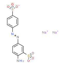 ChemSpider 2D Image | Disodium 2-amino-5-[(4-sulphonatophenyl)azo]benzenesulphonate | C12H9N3Na2O6S2