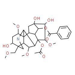 ChemSpider 2D Image | 8-Acetoxy-3,13,16-trihydroxy-1,6,15-trimethoxy-4-(methoxymethyl)-20-methylaconitan-14-yl benzoate | C33H45NO11