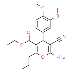 ChemSpider 2D Image | Ethyl 6-amino-5-cyano-4-(3,4-dimethoxyphenyl)-2-propyl-4H-pyran-3-carboxylate | C20H24N2O5
