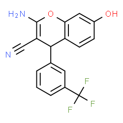 ChemSpider 2D Image | 2-Amino-7-hydroxy-4-[3-(trifluoromethyl)phenyl]-4H-chromene-3-carbonitrile | C17H11F3N2O2