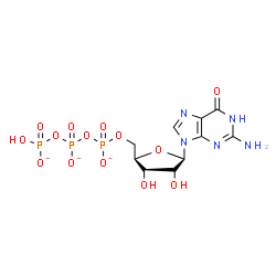 ChemSpider 2D Image | 5'-O-[({[(Hydroxyphosphinato)oxy]phosphinato}oxy)phosphinato]guanosine | C10H13N5O14P3