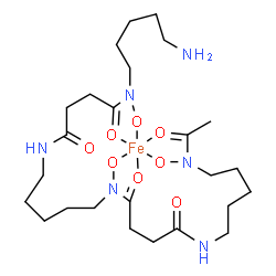 ChemSpider 2D Image | [N-(5-Aminopentyl)-N-(hydroxy-kappaO)-N'-{5-[(hydroxy-kappaO){4-[(5-{(hydroxy-kappaO)[1-(oxo-kappaO)ethyl]amino}pentyl)amino]-4-oxo-1-(oxo-kappaO)butyl}amino]pentyl}succinamidato(3-)-kappaO~1~]iron | C25H45FeN6O8