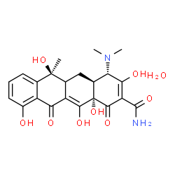 ChemSpider 2D Image | (4S,4aS,6S,12aS)-4-(Dimethylamino)-3,6,10,12,12a-pentahydroxy-6-methyl-1,11-dioxo-1,4,4a,5,5a,6,11,12a-octahydro-2-tetracenecarboxamide hydrate (1:1) | C22H26N2O9