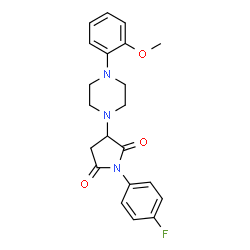 ChemSpider 2D Image | 1-(4-Fluorophenyl)-3-[4-(2-methoxyphenyl)-1-piperazinyl]-2,5-pyrrolidinedione | C21H22FN3O3