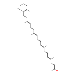 ChemSpider 2D Image | 5,9,14,18-Tetramethyl-20-(2,6,6-trimethyl-1-cyclohexen-1-yl)-3,5,7,9,11,13,15,17,19-icosanonaen-2-one | C33H44O