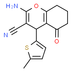 ChemSpider 2D Image | 2-Amino-4-(5-methyl-2-thienyl)-5-oxo-5,6,7,8-tetrahydro-4H-chromene-3-carbonitrile | C15H14N2O2S