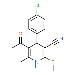 ChemSpider 2D Image | 5-Acetyl-4-(4-chlorophenyl)-6-methyl-2-(methylsulfanyl)-1,4-dihydro-3-pyridinecarbonitrile | C16H15ClN2OS