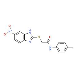 ChemSpider 2D Image | acetamide, N-(4-methylphenyl)-2-[(5-nitro-1H-benzimidazol-2-yl)thio]- | C16H14N4O3S