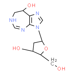 ChemSpider 2D Image | 3-(2-Deoxypentofuranosyl)-3,6,7,8-tetrahydroimidazo[4,5-d][1,3]diazepin-8-ol | C11H16N4O4