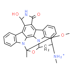 ChemSpider 2D Image | 18-Hydroxy-3-methoxy-N,2-dimethyl-16-oxo-29-oxa-1,7,17-triazaoctacyclo[12.12.2.1~2,6~.0~7,28~.0~8,13~.0~15,19~.0~20,27~.0~21,26~]nonacosa-8,10,12,14,19,21,23,25,27-nonaen-4-aminium | C28H27N4O4