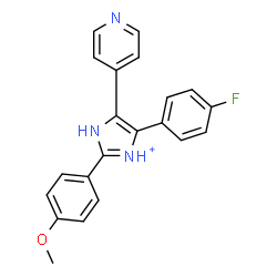 ChemSpider 2D Image | 4-(4-Fluorophenyl)-2-(4-methoxyphenyl)-5-(4-pyridinyl)-1H-imidazol-3-ium | C21H17FN3O