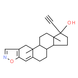 ChemSpider 2D Image | 1-Ethynyl-10a,12a-dimethyl-2,3,3a,3b,4,5,10,10a,10b,11,12,12a-dodecahydro-1H-cyclopenta[7,8]phenanthro[3,2-d][1,2]oxazol-1-ol | C22H27NO2
