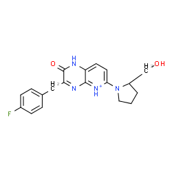 ChemSpider 2D Image | 3-(4-Fluorobenzyl)-6-[2-(hydroxymethyl)-1-pyrrolidinyl]-2-oxo-1,2-dihydropyrido[2,3-b]pyrazin-5-ium | C19H20FN4O2