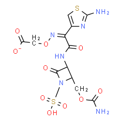 ChemSpider 2D Image | ({(Z)-[1-(2-Amino-1,3-thiazol-4-yl)-2-({2-[(carbamoyloxy)methyl]-4-oxo-1-sulfo-3-azetidinyl}amino)-2-oxoethylidene]amino}oxy)acetate | C12H13N6O10S2