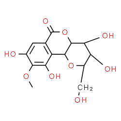 ChemSpider 2D Image | 3,4,8,10-Tetrahydroxy-2-(hydroxymethyl)-9-methoxy-3,4,4a,10b-tetrahydropyrano[3,2-c]isochromen-6(2H)-one | C14H16O9