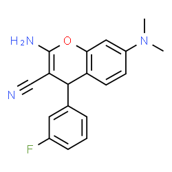 ChemSpider 2D Image | 2-Amino-7-(dimethylamino)-4-(3-fluorophenyl)-4H-chromene-3-carbonitrile | C18H16FN3O
