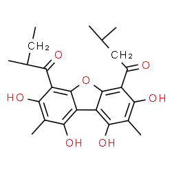 ChemSpider 2D Image | 2-Methyl-1-[1,3,7,9-tetrahydroxy-2,8-dimethyl-6-(3-methylbutanoyl)dibenzo[b,d]furan-4-yl]-1-butanone | C24H28O7