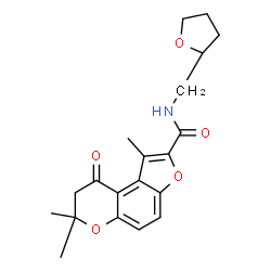 ChemSpider 2D Image | 1,7,7-Trimethyl-9-oxo-N-(tetrahydro-2-furanylmethyl)-8,9-dihydro-7H-furo[3,2-f]chromene-2-carboxamide | C20H23NO5