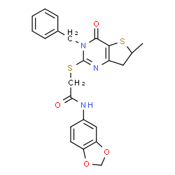 ChemSpider 2D Image | N-(1,3-Benzodioxol-5-yl)-2-[(3-benzyl-6-methyl-4-oxo-3,4,6,7-tetrahydrothieno[3,2-d]pyrimidin-2-yl)sulfanyl]acetamide | C23H21N3O4S2