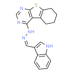 ChemSpider 2D Image | 4-[(2Z)-2-(1H-Indol-3-ylmethylene)hydrazino]-5,6,7,8-tetrahydro[1]benzothieno[2,3-d]pyrimidine | C19H17N5S