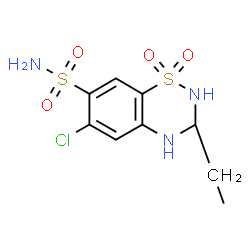 ChemSpider 2D Image | 6-Chloro-3-ethyl-3,4-dihydro-2H-1,2,4-benzothiadiazine-7-sulfonamide 1,1-dioxide | C9H12ClN3O4S2