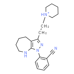 ChemSpider 2D Image | 1-{2-[1-(2-Cyanophenyl)-1,4,5,6,7,8-hexahydropyrazolo[3,4-b]azepin-3-yl]ethyl}piperidinium | C21H28N5