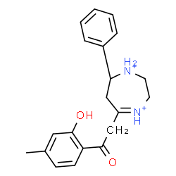 ChemSpider 2D Image | 5-[2-(2-Hydroxy-4-methylphenyl)-2-oxoethyl]-7-phenyl-2,3,6,7-tetrahydro-1H-1,4-diazepinediium | C20H24N2O2