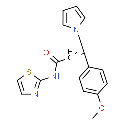 ChemSpider 2D Image | 3-(4-Methoxyphenyl)-3-(1H-pyrrol-1-yl)-N-(1,3-thiazol-2-yl)propanamide | C17H17N3O2S