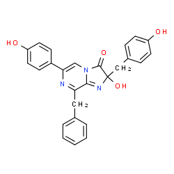 ChemSpider 2D Image | 8-Benzyl-2-hydroxy-2-(4-hydroxybenzyl)-6-(4-hydroxyphenyl)imidazo[1,2-a]pyrazin-3(2H)-one | C26H21N3O4