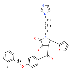ChemSpider 2D Image | 5-(2-Furyl)-1-[3-(1H-imidazol-1-yl)propyl]-4-{4-[(2-methylbenzyl)oxy]benzoyl}-2,3-pyrrolidinedione | C29H27N3O5