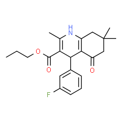 ChemSpider 2D Image | Propyl 4-(3-fluorophenyl)-2,7,7-trimethyl-5-oxo-1,4,5,6,7,8-hexahydro-3-quinolinecarboxylate | C22H26FNO3