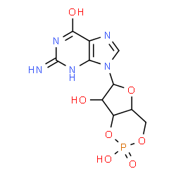 ChemSpider 2D Image | 2-Amino-9-(2,7-dihydroxy-2-oxidotetrahydro-4H-furo[3,2-d][1,3,2]dioxaphosphinin-6-yl)-1,9-dihydro-6H-purin-6-one | C10H12N5O7P
