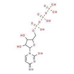 ChemSpider 2D Image | 4-Amino-1-[5-O-(hydroxy{[hydroxy(phosphonooxy)phosphoryl]oxy}phosphoryl)pentofuranosyl]-2(1H)-pyrimidinone | C9H16N3O14P3
